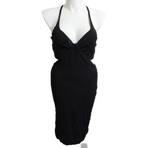 The Drop XL Black Cut-Out Side Slit Midi Dress W/Adjustable Straps #28y37